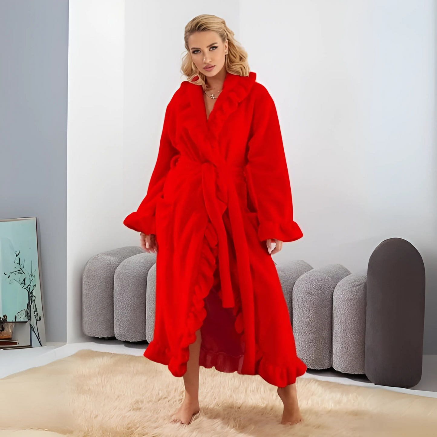 ALEXA™ - Classy Ruffle Hem Long Sleeve Robe