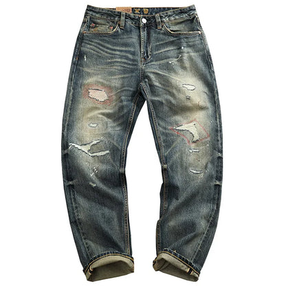 Harold - Heavyweight Washed Natural Distressed Jeans
