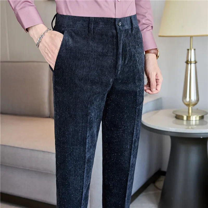 Evolve - Velvet Solid Slim Fit Trousers