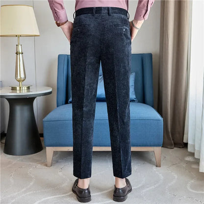 Evolve - Velvet Solid Slim Fit Trousers