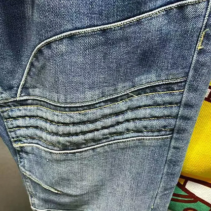 Billy - Washed Biker Denim Tapered Jeans