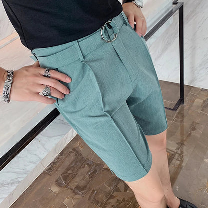 Anton - Pleated Solid Color Suit Shorts