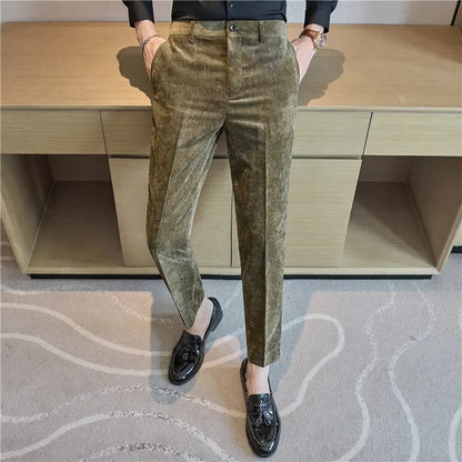 Evolve - Velvet Solid Slim Fit Trousers