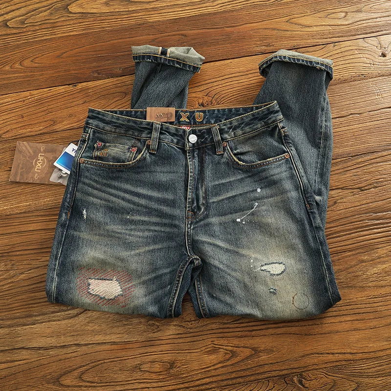 Harold - Heavyweight Washed Natural Distressed Jeans