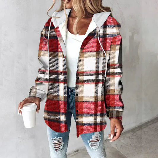 PAITON™ - Chic Plaid Long-Sleeve Button Down Hooded Jacket