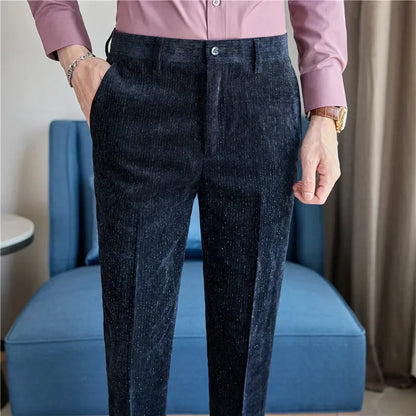 Evolve - Velvet Solid Slim Fit Trousers