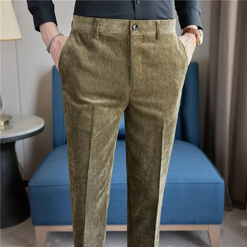 Evolve - Velvet Solid Slim Fit Trousers